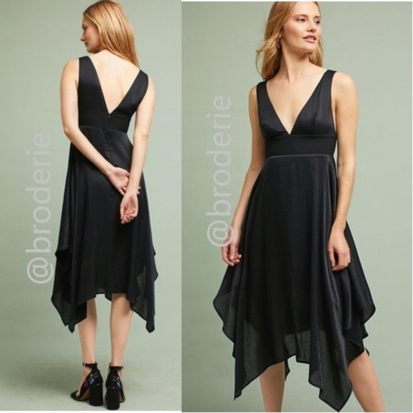 Anthropologie 💕 Handkerchief Midi Dress : NWT : Moulinette Sours : 6P/Black - Picture 1 of 6